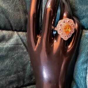 yellow CZ White CZ Cocktail ring adjustable